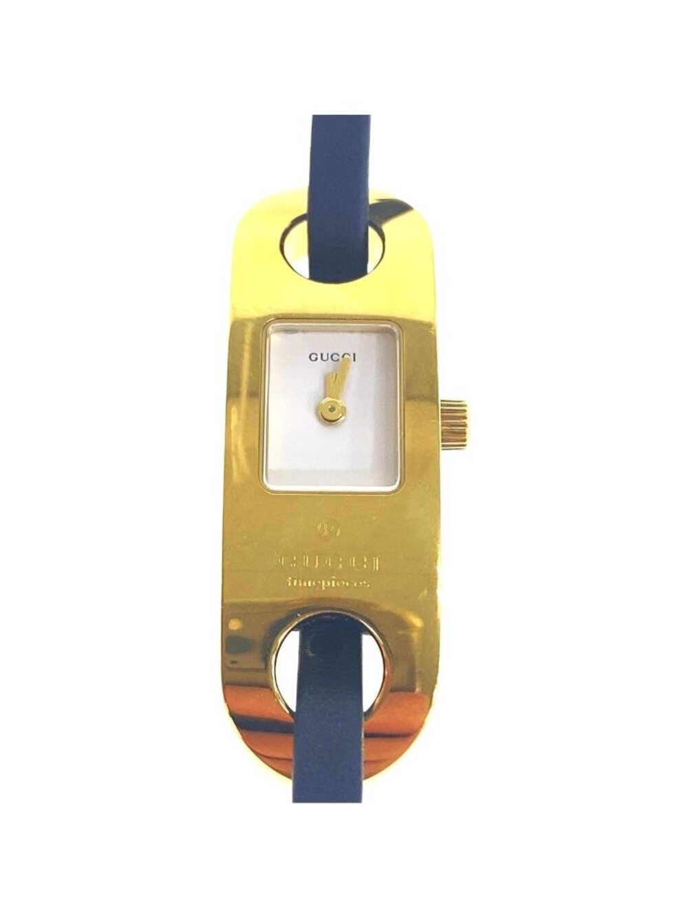 Gucci Vintage Gold Black White Metal Leather Watch